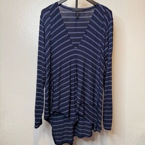 BCBG MaxAzria Trishna Striped Asymmetrical Long Sleeve Tunic Top Size Large